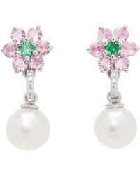 Veert - Boucles D'Oreilles À Ornement Floral Et À Perle D'Eau Douce - Lyst
