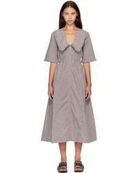 Ganni - Check Cotton Cut Out Midi Dress - Lyst