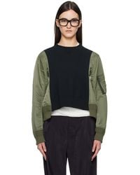Sacai - Khaki Sponge Sweat X Nylon Twill Sweatshirt - Lyst