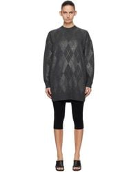 Alexander Wang - Long Sleeve Crewneck Crystal Argyle Hotfix Minidress - Lyst