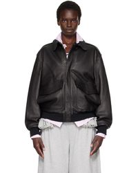 HOMMEGIRLS - Zip Leather Bomber Jacket - Lyst