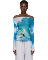 Abra - T-Shirt Bleu En Filet À Image De Vague - Lyst