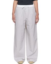 Acne Studios - Pantalon Blanc Et Brun En Popeline Épaisse À Rayures - Lyst