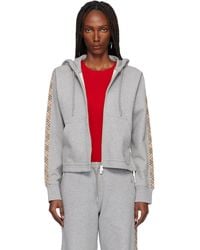 Burberry - Check Trim Cotton Zip Hoodie - Lyst