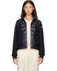 Moncler - Zip Up Cotton Fleece Down Cardigan - Lyst