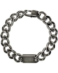 HUGO ガンメタル チェーンブレスレット - ブラック