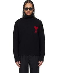 Ami Paris - Contrasted Ami De Coeur Funnel Neck Sweater - Lyst