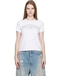 CASABLANCA - Crystal Warped Logo Fitted Short Sleeve T‑Shirt - Lyst