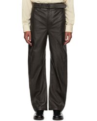 Lemaire - Pantalon Brun En Cuir À Coutures Extérieures Torsadées Et À Ceinture - Lyst