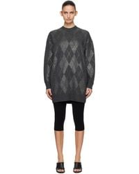 Alexander Wang - Long Sleeve Crewneck Crystal Argyle Hotfix Minidress - Lyst