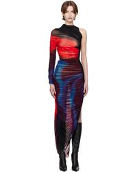 Mugler - Robe Midi Multicolore À Effet Ruché, À Images Florales Et À Fente - Lyst
