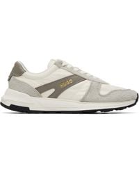 HUGO - Off- & Logo Detail Suede-Trim Sneakers - Lyst