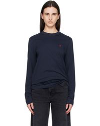 Ami Paris - T-Shirt À Manches Longues Bleu Marine En Coton À Logo Ami De Cœur - Lyst