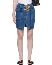 Balmain - Short Denim Belt Midi Skirt - Lyst