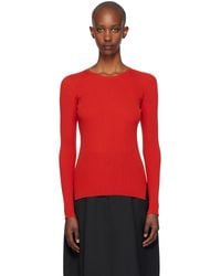 AURALEE - レッド ウール ソフト リブ クルーネック トップス - Lyst