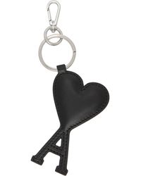 Ami Paris - Porteclé Argenté À Breloque À Logo Ami De Cœur Noire En Cuir - Lyst