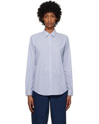 Sunspel - White & Blue Striped Shirt - Lyst