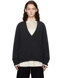 Lemaire - Pull Gris À Col En V Plongeant - Lyst