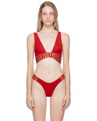 Versace - Haut de bikini rouge à motif à clé grecque - Lyst