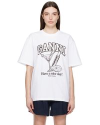 Ganni - Cocktail-print Organic And Recycled-cotton T-shirt - Lyst
