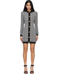 Balmain - ブラック＆ホワイト プリンスオブウェールズ 長袖 ミニワンピース - Lyst