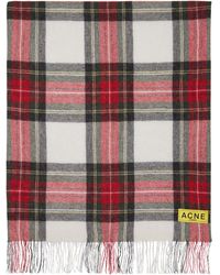 Acne Studios - Red & Off-white Check Fringe Scarf - Lyst