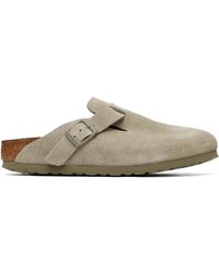 Birkenstock - Khaki Narrow Boston Suede Leather Loafers - Lyst