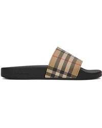 Burberry - Brown & Beige Check Sandals - Lyst