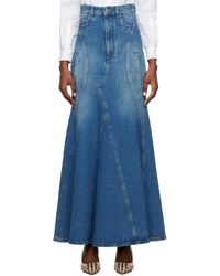 Burberry - Blue Paneled Denim Maxi Skirt - Lyst