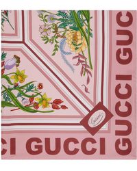 Gucci - Foulard rose en soie à imprimé fleuri - Lyst