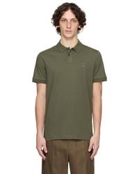 BOSS - Polo Ajusté Kaki En Piqué Extensible De Coton À Écusson À Logo - Lyst