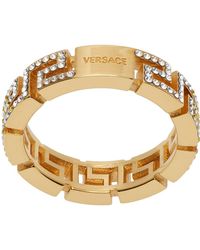 Versace - Gold Greca Crystal Ring - Lyst