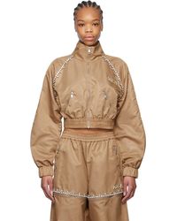 Area - Tan Crystal Trim Track Jacket - Lyst