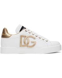 Dolce & Gabbana - Baskets portofino blanc et doré en cuir de veau à logo dg - Lyst