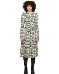 Ganni - Blue & Beige Snake Printed Midi Dress - Lyst