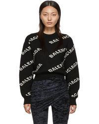 Balenciaga Black And Off-white Jacquard Logo Sweater