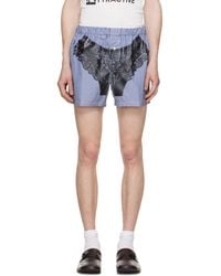 VAQUERA - Short Boxeur Bleu Marine Et Blanc À Rayures Et À Images Trompe L'Œil - Lyst
