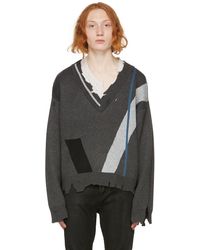 C2H4 Grey 'my Own Private Planet' Distressed Geometry Jumper