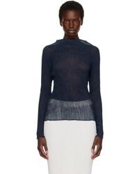 Issey Miyake Shadow Study Pleats Chiffon Twist Turtleneck in Black
