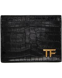 Tom Ford - Porte-cartes noir en cuir gaufré façon croco à ferrure à logo - Lyst