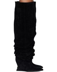 Balmain - Bottes Cuissardes À Talon Compensé Noires En Suède - Lyst