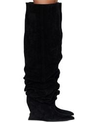 Balmain - Suede Leather Wedge Thigh-High Boots - Lyst