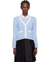 Thom Browne - Cardigan Bleu En Tricot De Cachemire À Col En V - Lyst