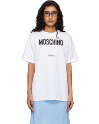 Moschino - T-Shirt Blanc En Jersey De Coton Bio À Imprimés - Lyst
