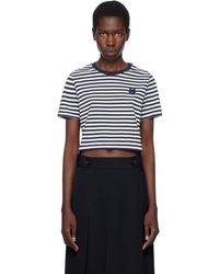 Maison Kitsuné - Micro T-Shirt Bleu Marine Et Blanc À Écusson À Logo Bold Fox Head Et À Rayures - Lyst
