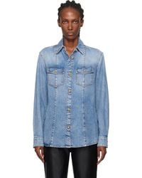 Balmain - Chemise Bleue En Denim À Deux Poches - Lyst