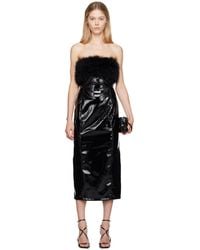Blumarine - Marabou Feather Faux-leather Midi Dress - Lyst