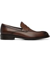 BOSS - Penny Trim Leather Loafers - Lyst