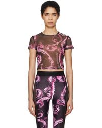 Versace Jeans Couture - T-Shirt Écourté Noir En Filet À Motif Chromo Couture - Lyst