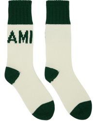 Ami Paris - Off-white & Green Logo Socks - Lyst